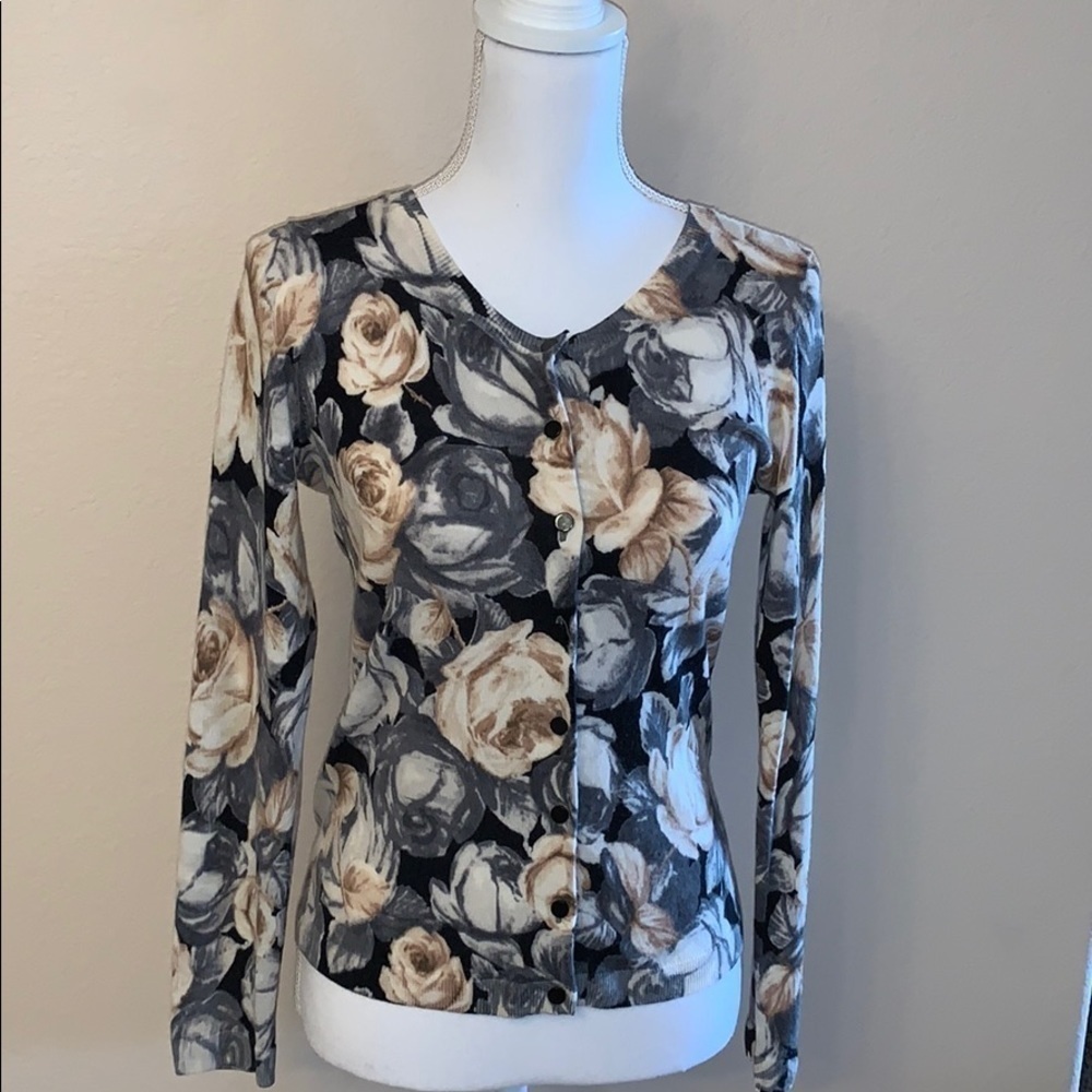 Talbots floral merino wool cardigan
